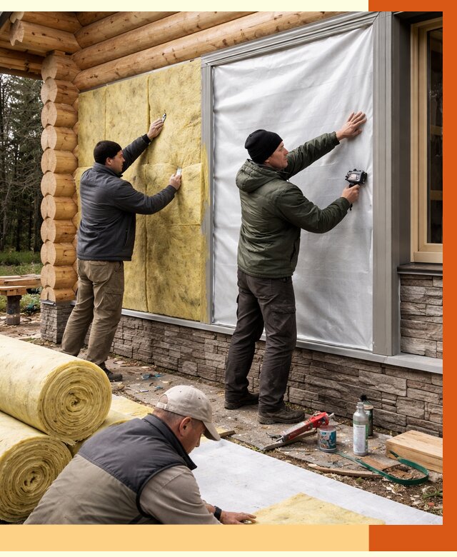 Утепление бревенчатого дома в Краснокамске от 7755 руб/м2 — заказать под ключ | ТепломастерКнм