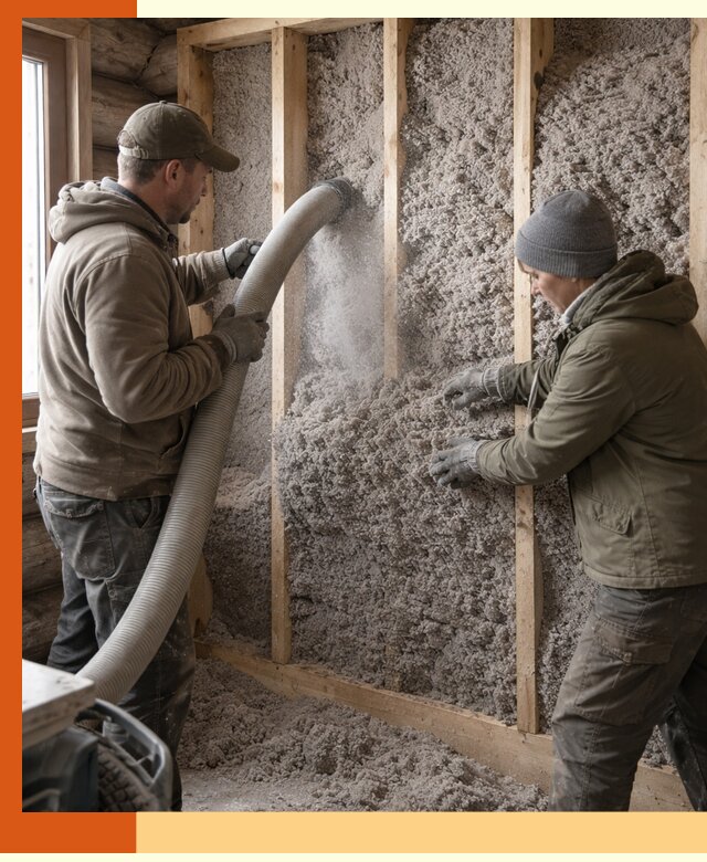 Утепление бревенчатого дома эковатой в Краснокамске