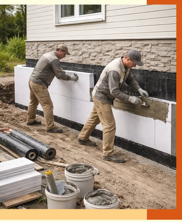 Утепление фундамента снаружи в Краснокамске от 4258 руб. за м² | ТепломастерКнм