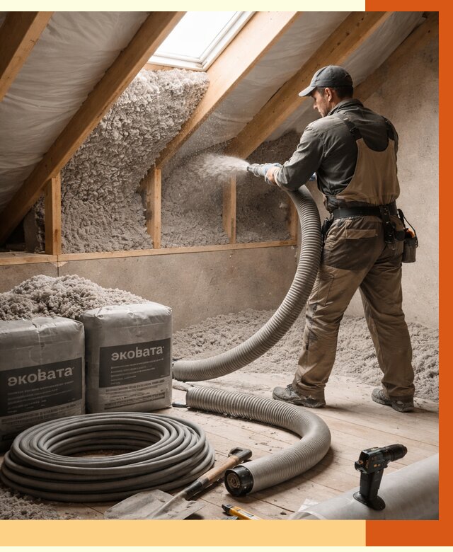 Утепление мансарды эковатой в Краснокамске от 2230 руб/м2 — монтаж, задувка, цена | ТепломастерКнм