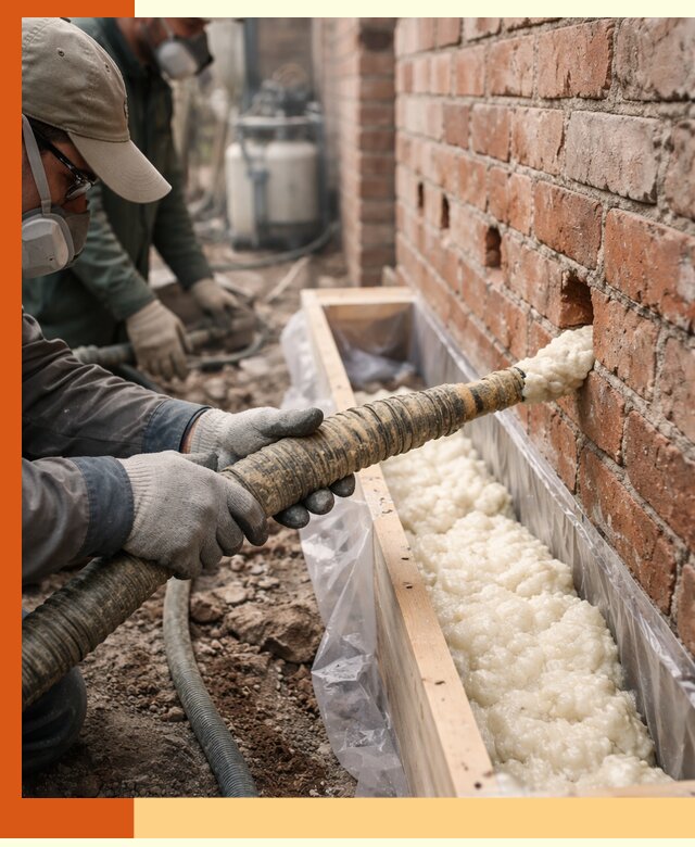 Заливка ППУ в пустоты кирпичной стены в Краснокамске