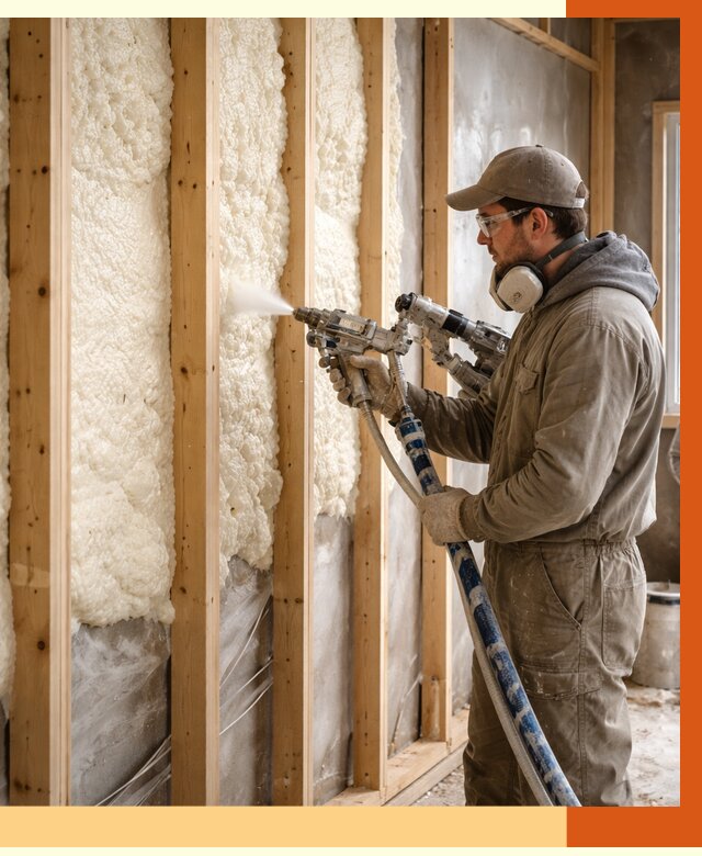 Утепление каркасной стены ППУ в Краснокамске от 4308 руб./м2 под ключ | ТепломастерКнм