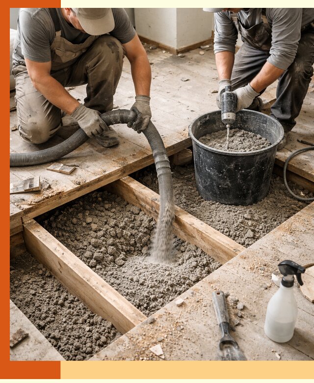 Заполнение пустот пола в Краснокамске полиуретаном и пенополистиролом