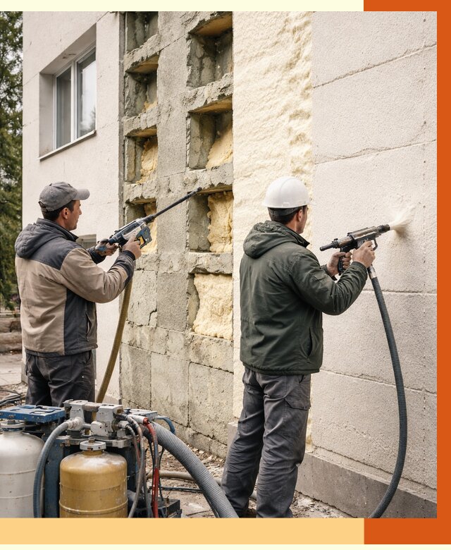 Заполнение пустот фасада в Краснокамске от 4562 руб. — утепление пустот облицовки | ТепломастерКнм