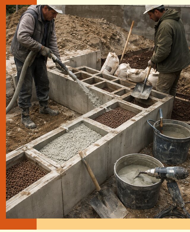 Заполнение полостей фундамента в Краснокамске герметичным утеплением и повышением прочности