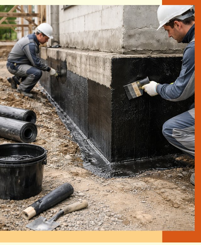 Гидроизоляция фундамента в Краснокамске от 1267 руб. — профессионально, под ключ | ТепломастерКнм